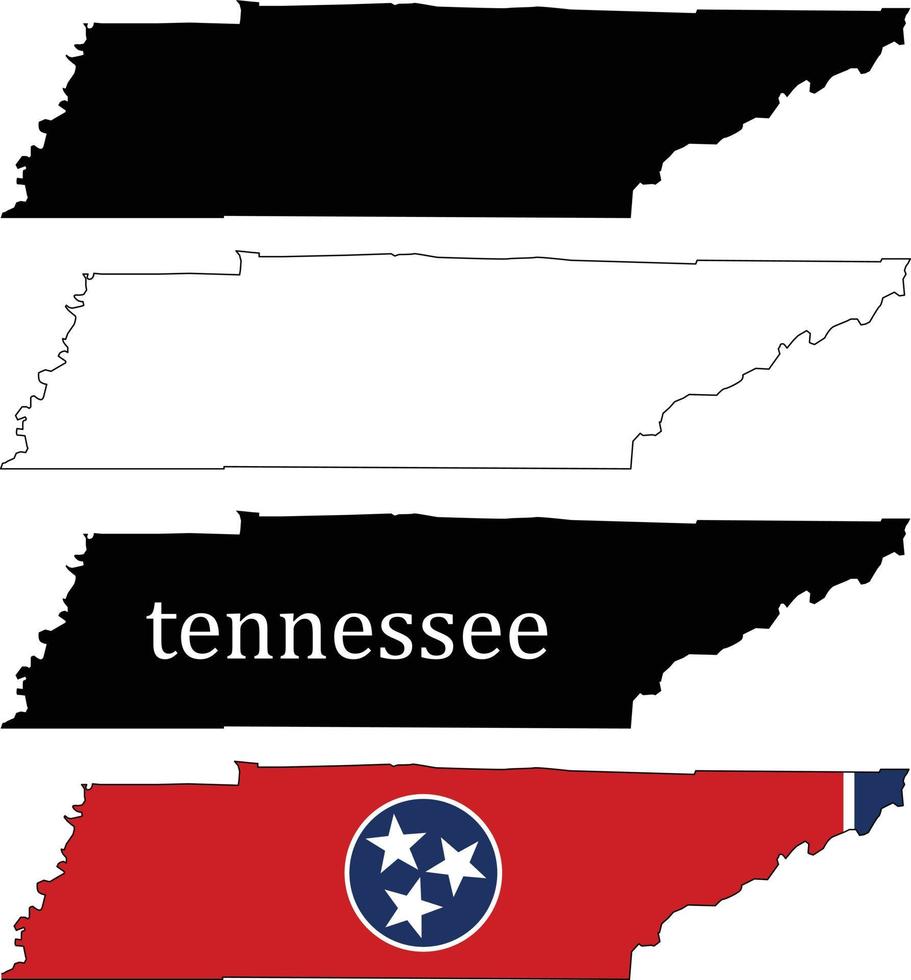 Mapa de Tennessee sobre fondo blanco. signo del estado de tennesse. mapa de tennessee con la bandera adentro. estilo plano vector