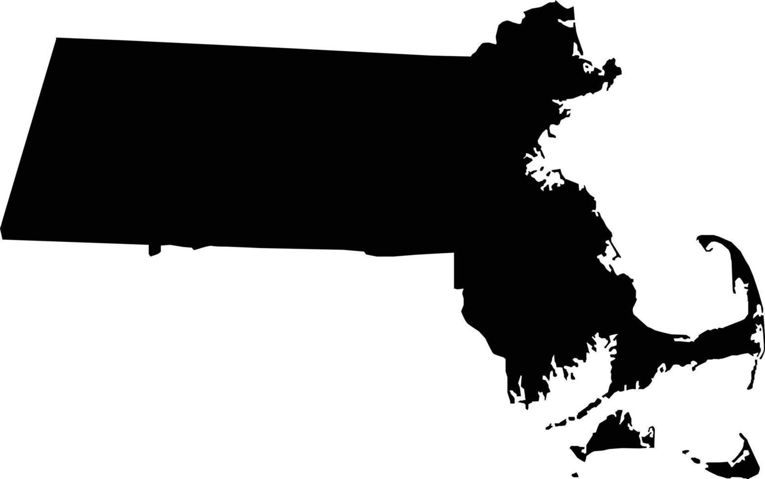 Mapa de Massachusetts sobre fondo blanco. mapa vectorial de silueta negra de massachusetts. ilustración de silueta detallada alta. país de los estados unidos de américa. estilo plano vector