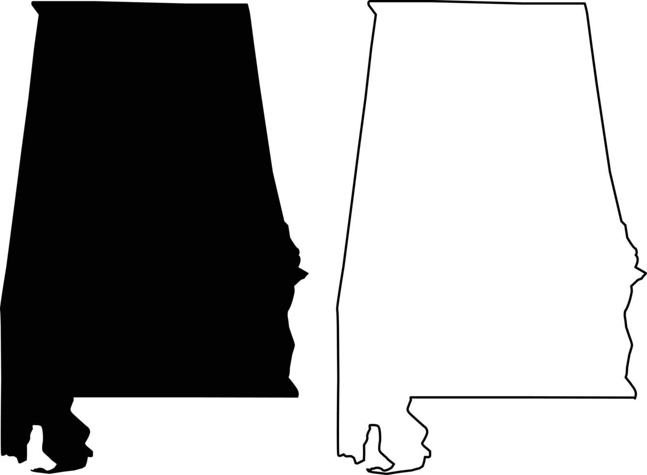 icono de mapa de alabama sobre fondo blanco. signo del estado de alabama. mapa contorno negro estado estados unidos. estilo plano vector