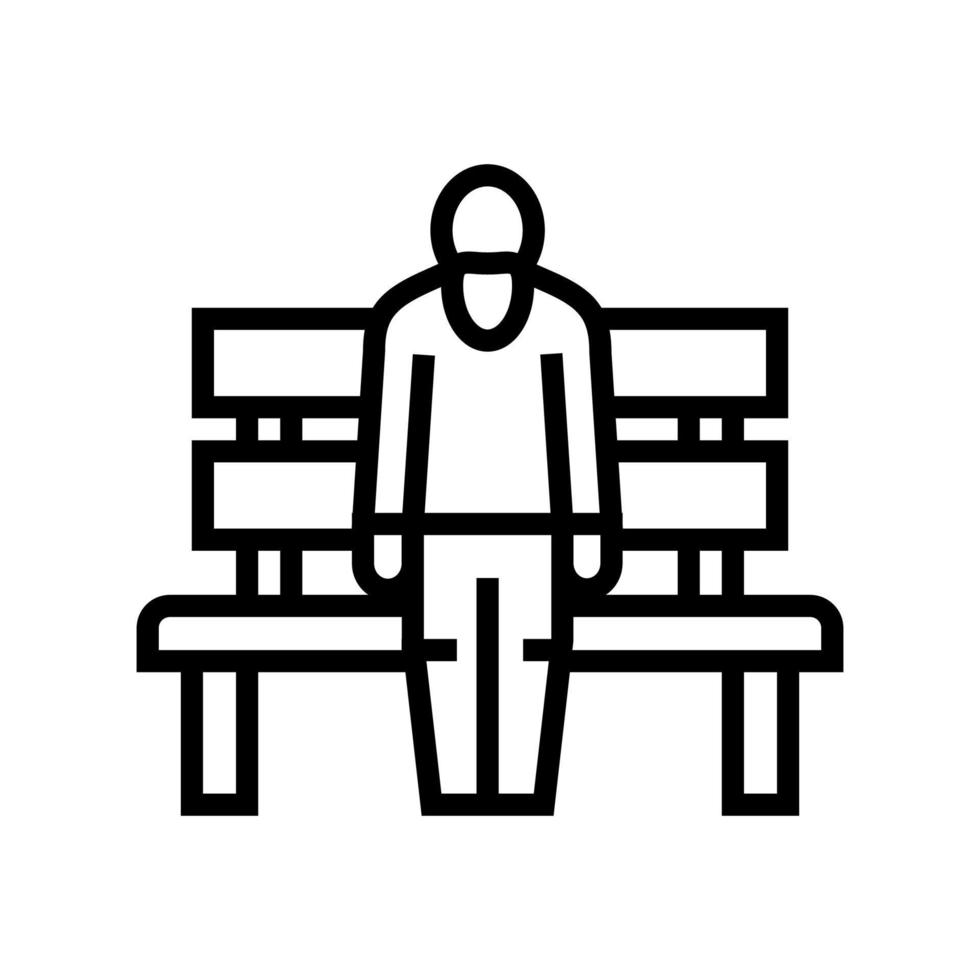 elderly man sitting on bench line icon vector illustration