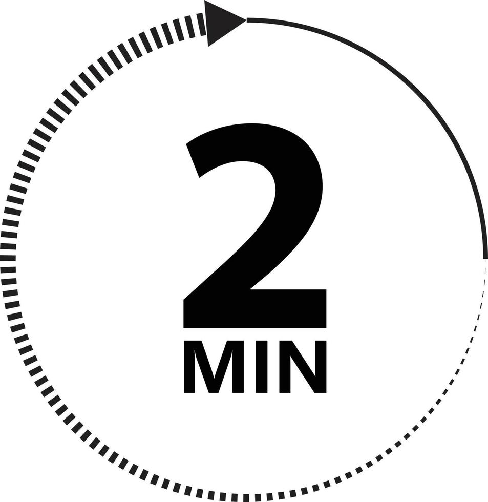 icono de dos minutos sobre fondo blanco. Signo de temporizador de 2 minutos. Símbolo de círculo de tiempo de 2 minutos. estilo plano vector