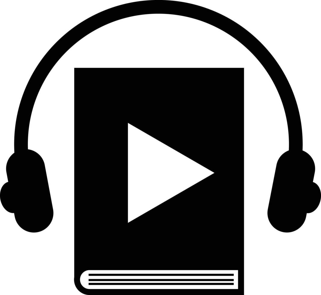 icono de libro de audio sobre fondo blanco. auriculares y señal de audiolibro. logotipo de audiolibros. concepto de aprendizaje en línea. estilo plano vector