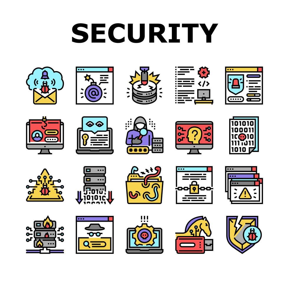 conjunto de iconos de tecnología de sistema de seguridad cibernética vector