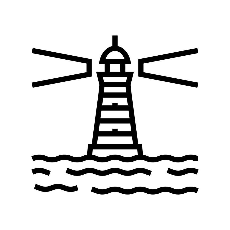 ilustración de vector de icono de línea de puerto de faro