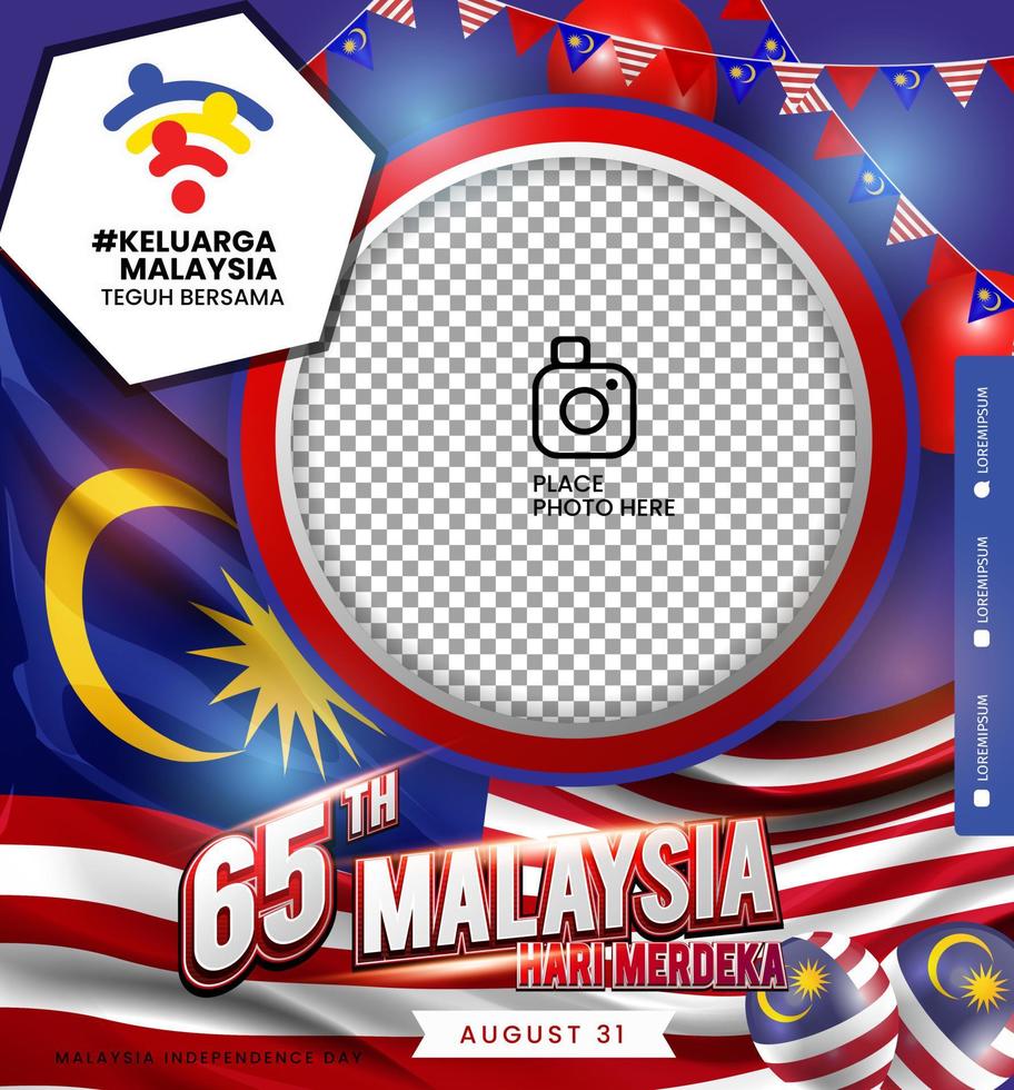 diseño de plantilla twibbon del día de la independencia de malasia. marcos de fotos de redes sociales vector