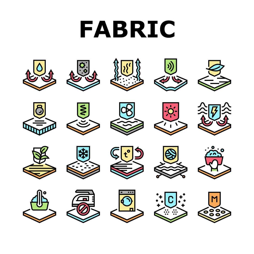 Fabrics Properties Collection Icons Set Vector