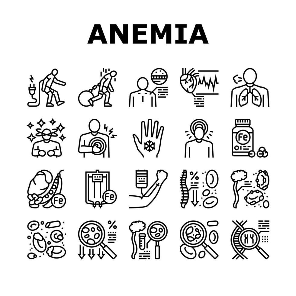 Anemia Patient Health Problem Icons Set Vector