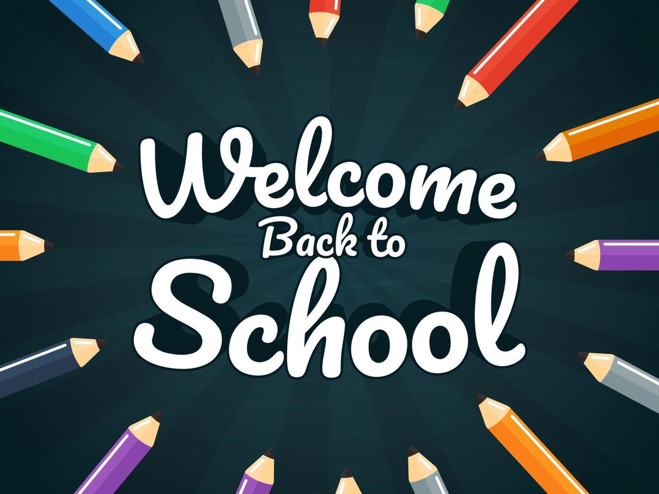 Welcome Back To School Text With Colourful Pencils On Board Background Free Vector