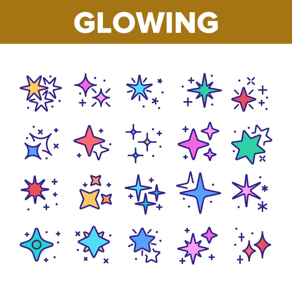 Glowing Shine Stars Collection Icons Set Vector