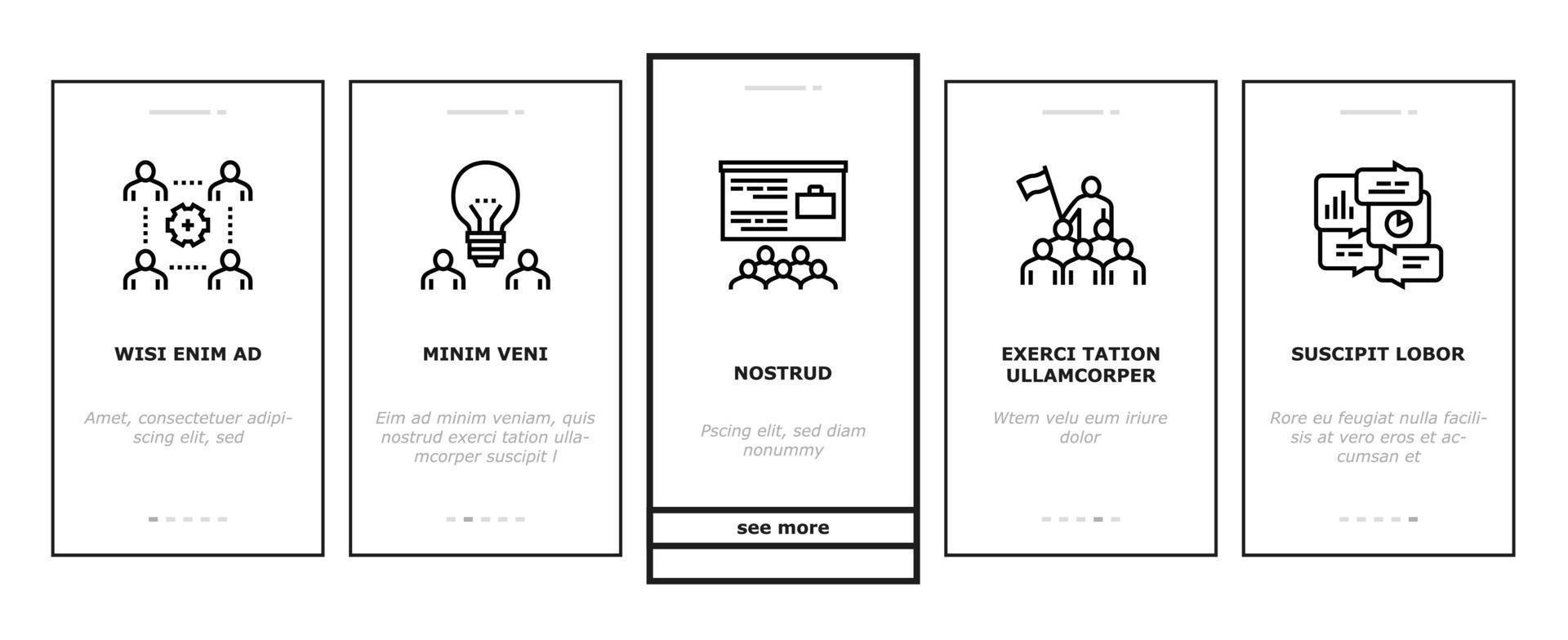 conjunto de iconos de incorporación de servicio de coworking vector