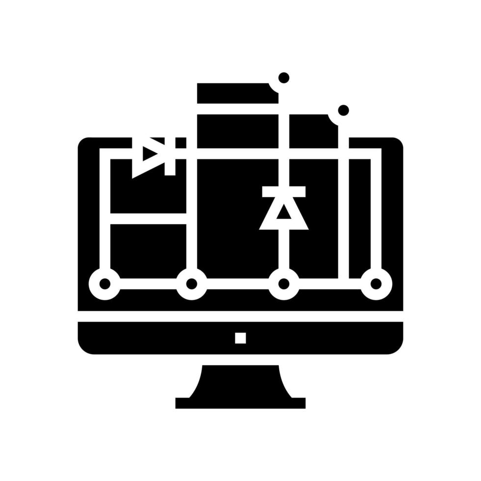 esquema en la pantalla de la computadora para la ilustración de vector de icono de glifo de fabricación de semiconductores