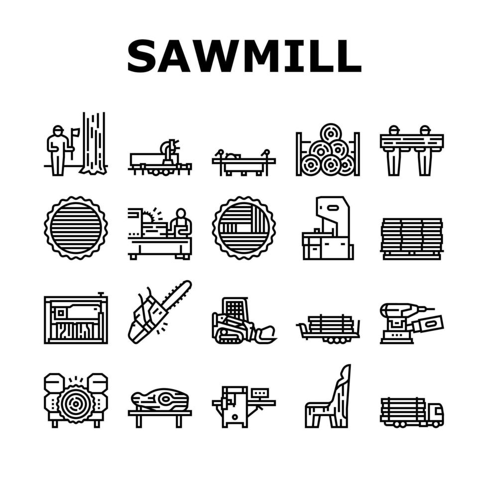 Sawmill Cut Service Collection Icons Set Vector