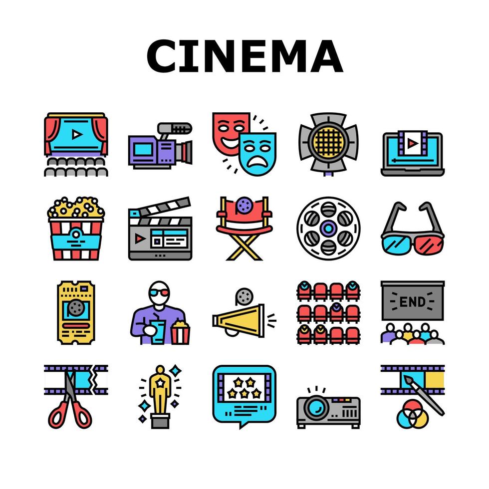 cine ver película entretenimiento iconos conjunto vector