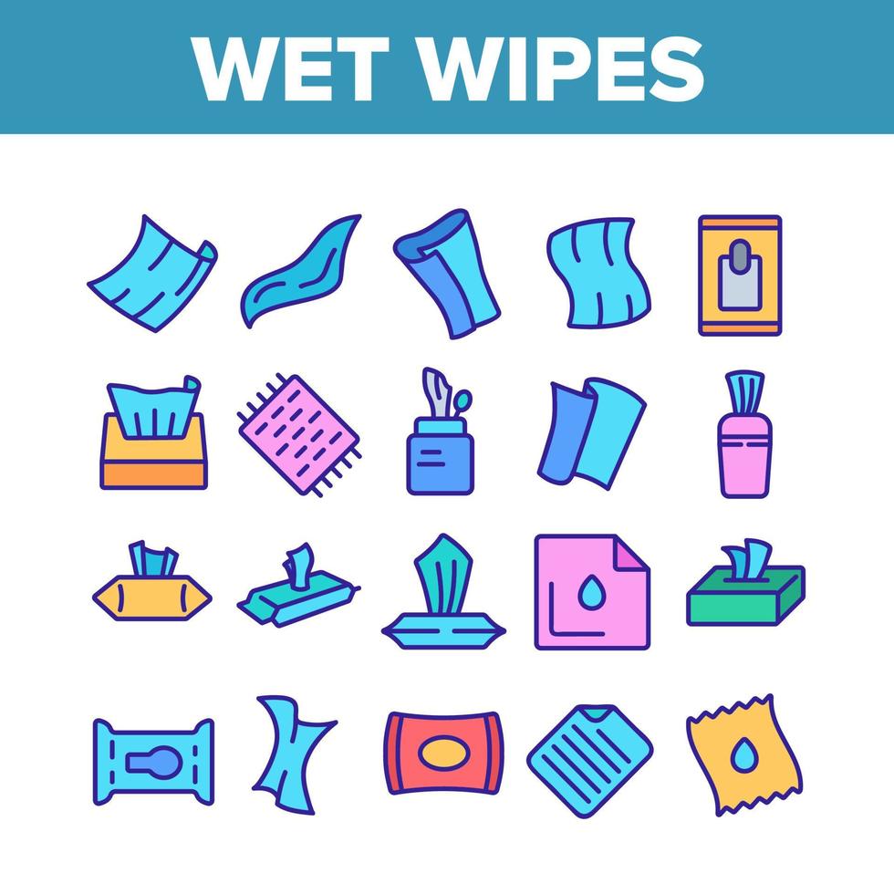 conjunto de iconos de colección de desinfectante de toallitas húmedas vector