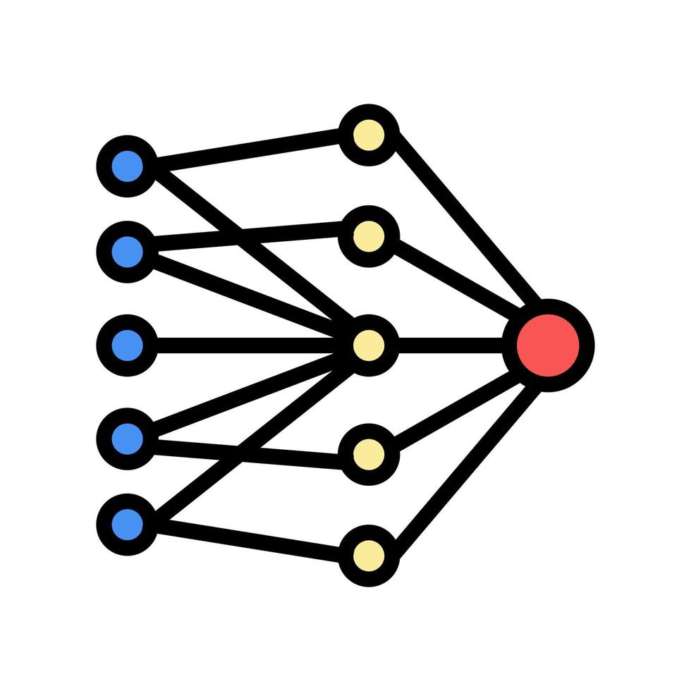 ilustración de vector de icono de color de red neuronal de una sola capa