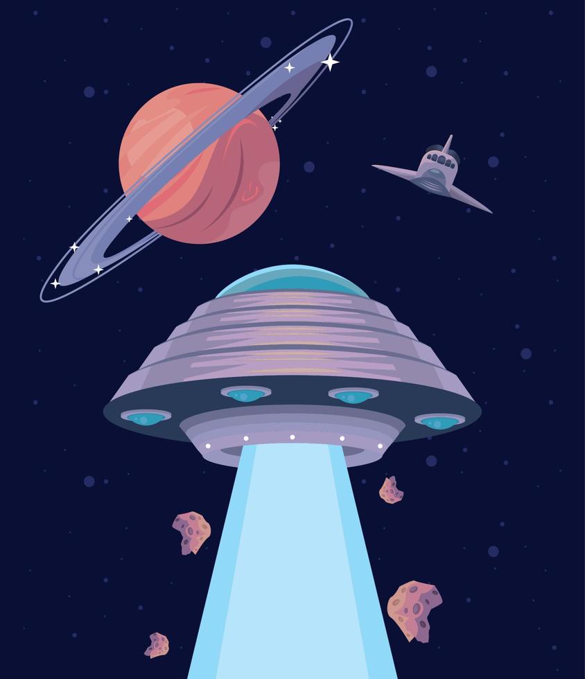 ufo and saturn planet vector