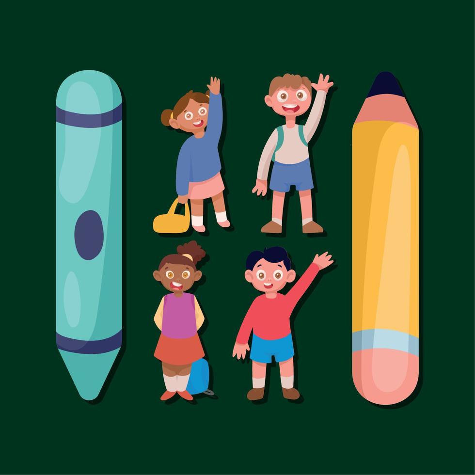 students kids and supplies vector