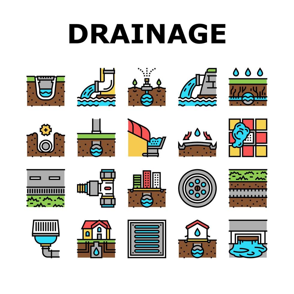 conjunto de iconos de colección de sistema de agua de drenaje vector