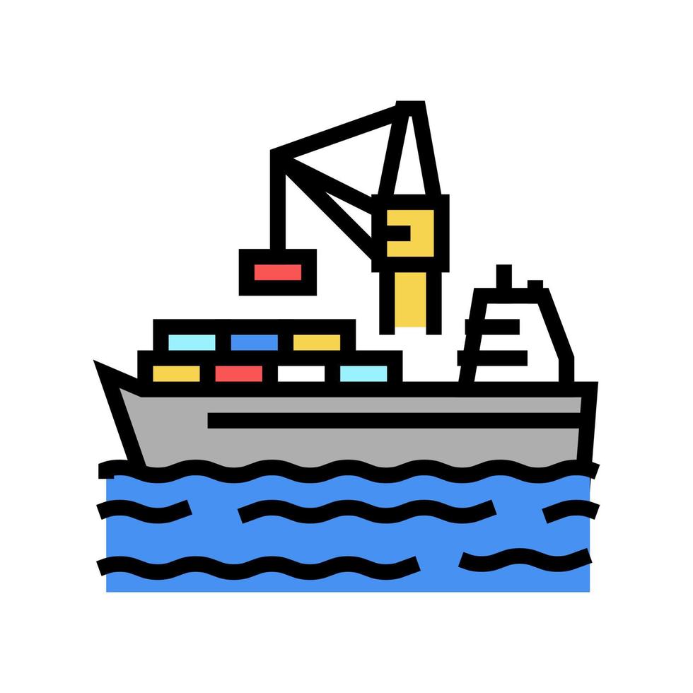 carga de contenedores en el barco en la ilustración de vector de icono de color de puerto