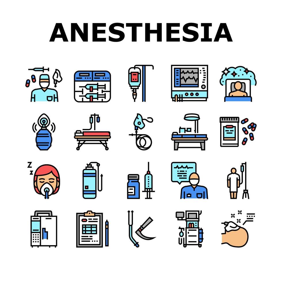 Anesthesiologist Tool Collection Icons Set Vector