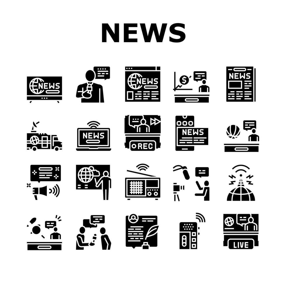 News Broadcasting Collection Icons Set Vector