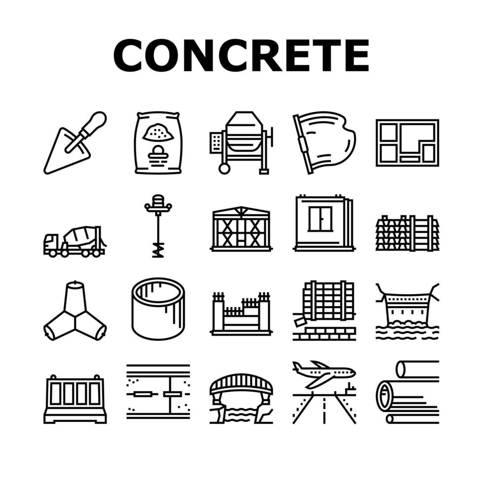 Concrete Production Collection Icons Set Vector