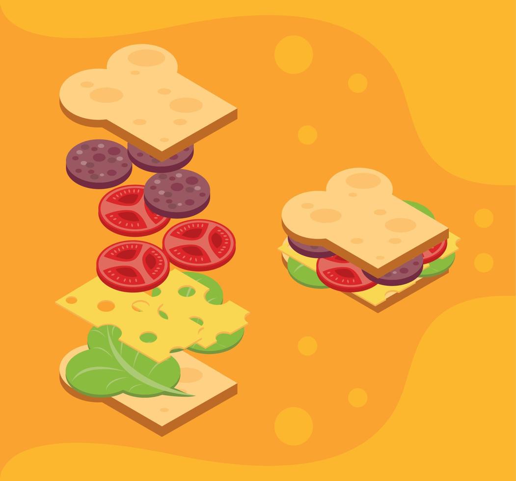 isometric sandwish ingredients vector