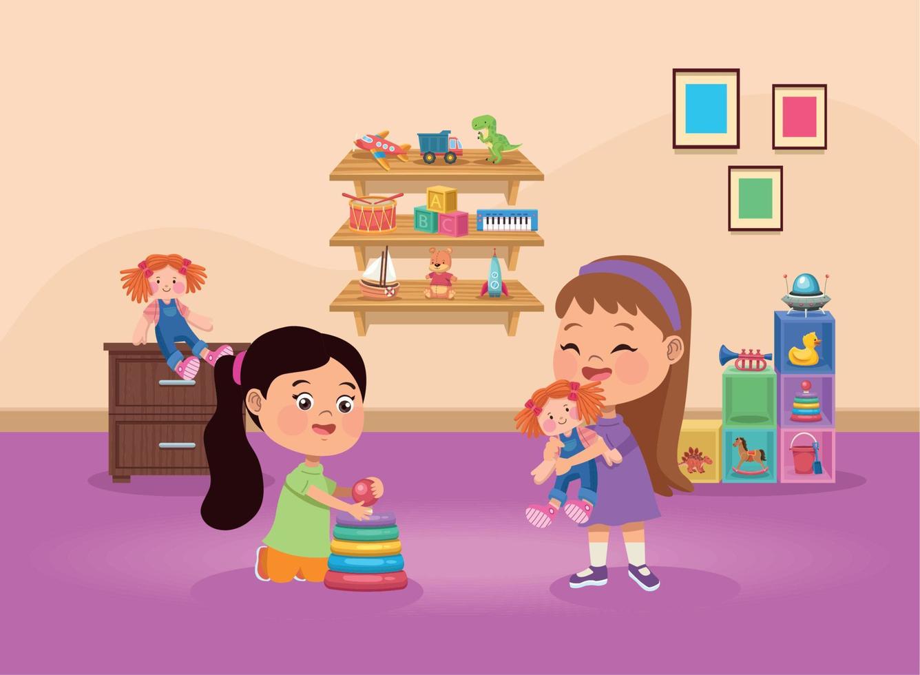 girls playing with toys vector