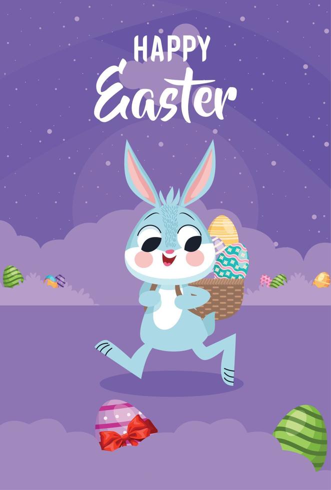 happy easter rabbit walking vector