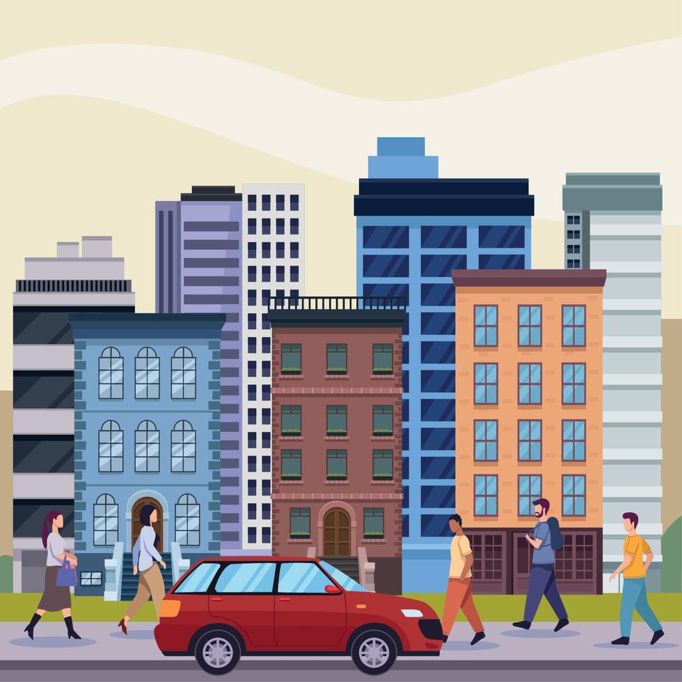 people and city scene vector