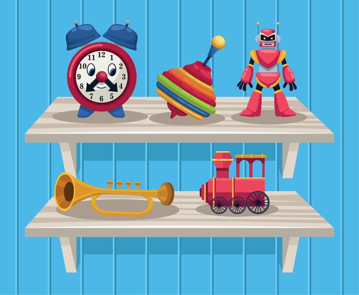 kids toys in shelfs vector