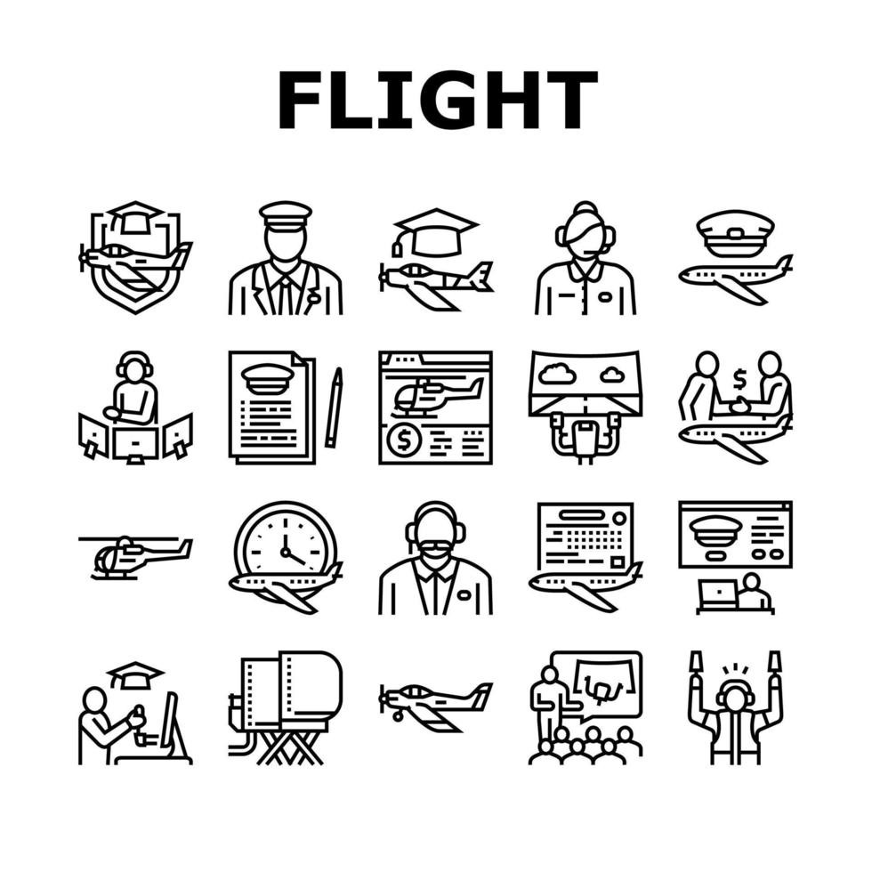 Flight School Educate Collection Icons Set Vector