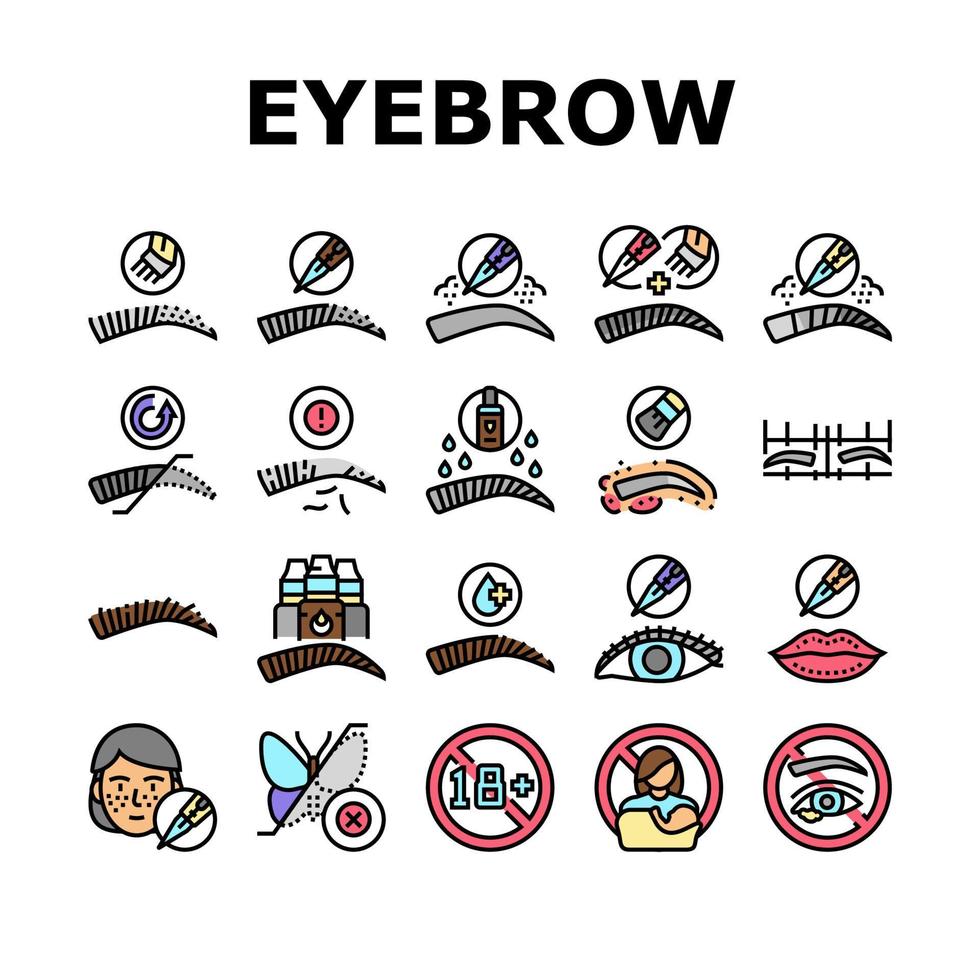 Eyebrow Tattoo Beauty Procedure Icons Set Vector