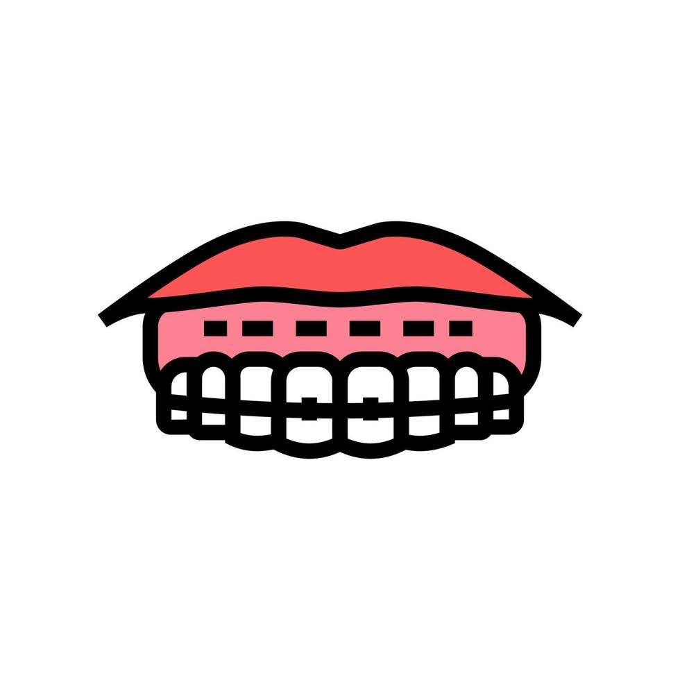 sticking to lips tooth braces color icon vector illustration