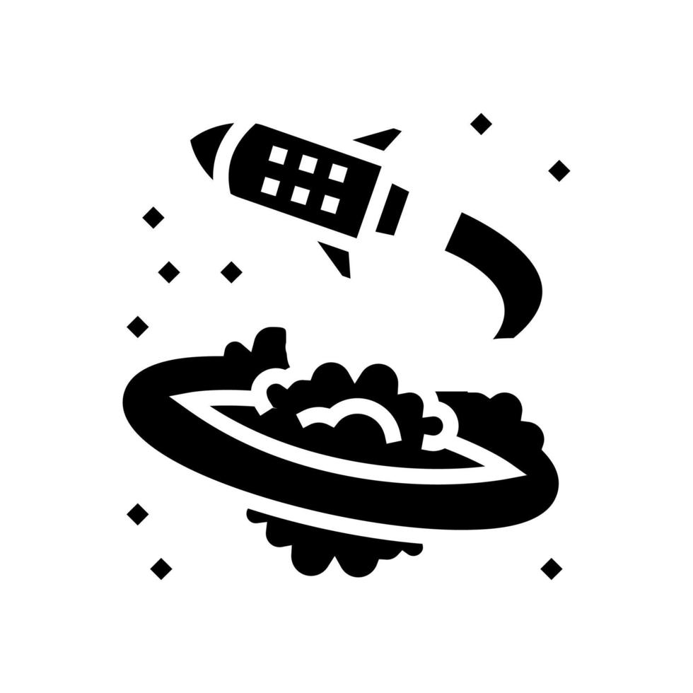 rocket flying around planet glyph icon vector illustration