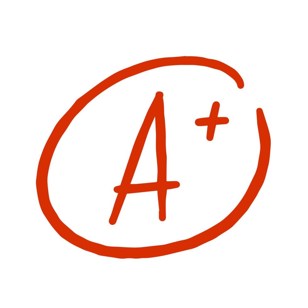 A Plus Red Grade Mark. School excellent test and exam. vector