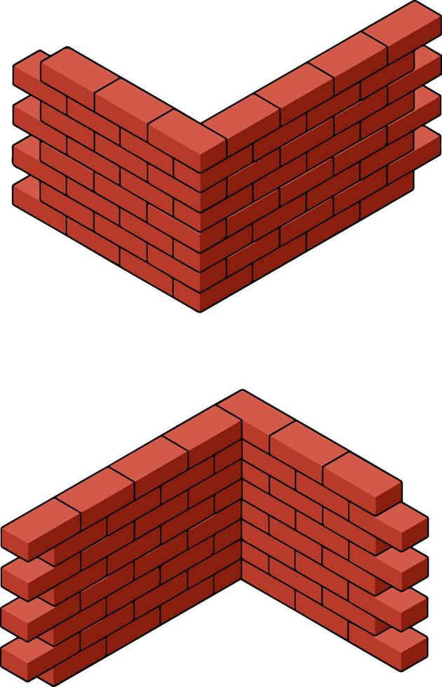 Red brick wall of house. Element of building construction. Corner of Stone object. Isometric illustration. Symbol of protection and security vector