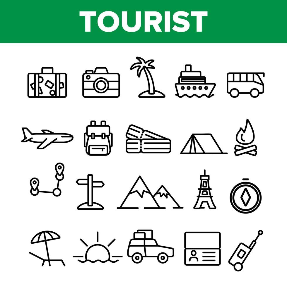 Tourism And Travel Around World Vector Linear Icons Set