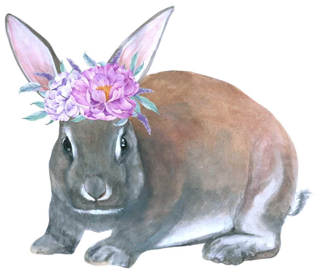 Rabbit Easter animal with flower watercolor png