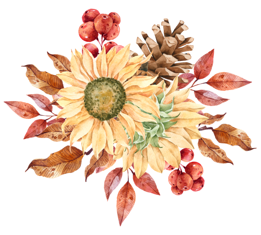Autumn watercolor composition, Autumn flower bouquet, Thanksgiving day png