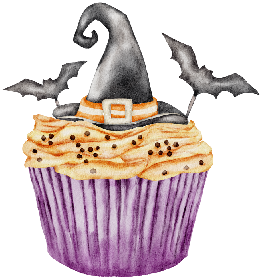 Halloween cupcake hand paint watercolor png