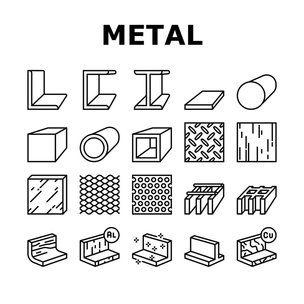 Metal Material Construction Beam Icons Set Vector