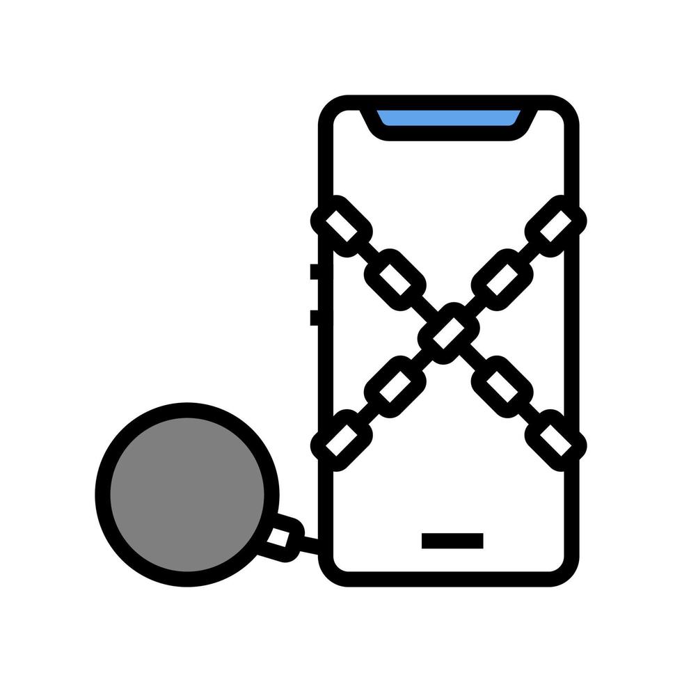 mobile phone with chain and core color icon vector illustration