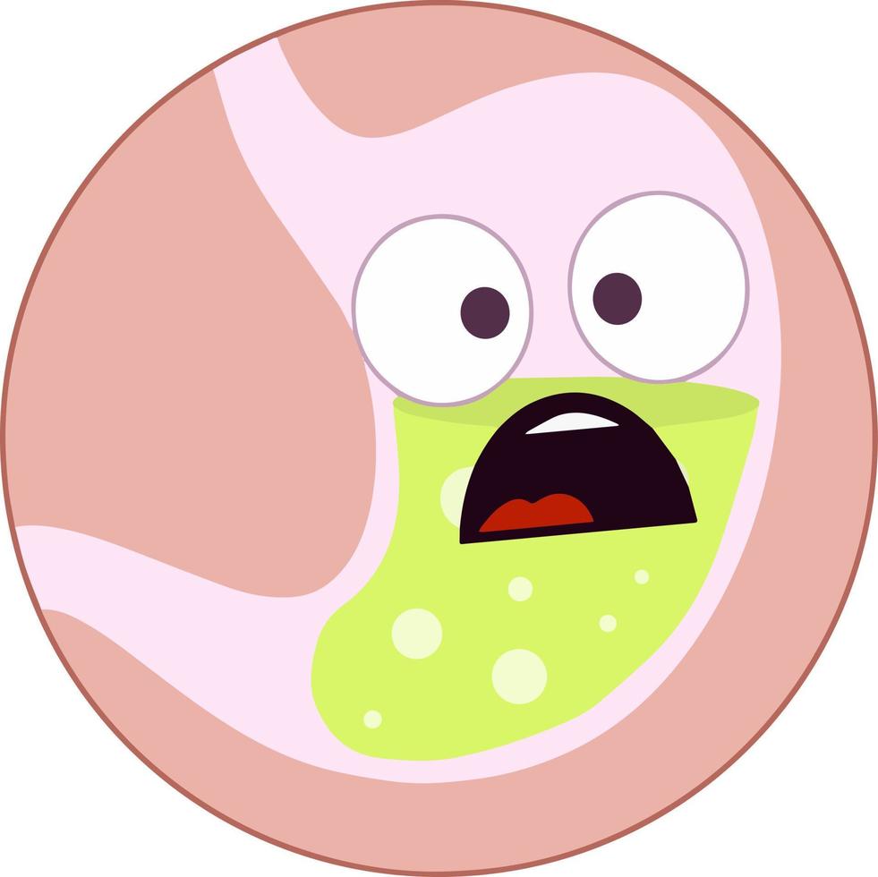 Human stomach. Angry sad face with illness eye and mouth vector