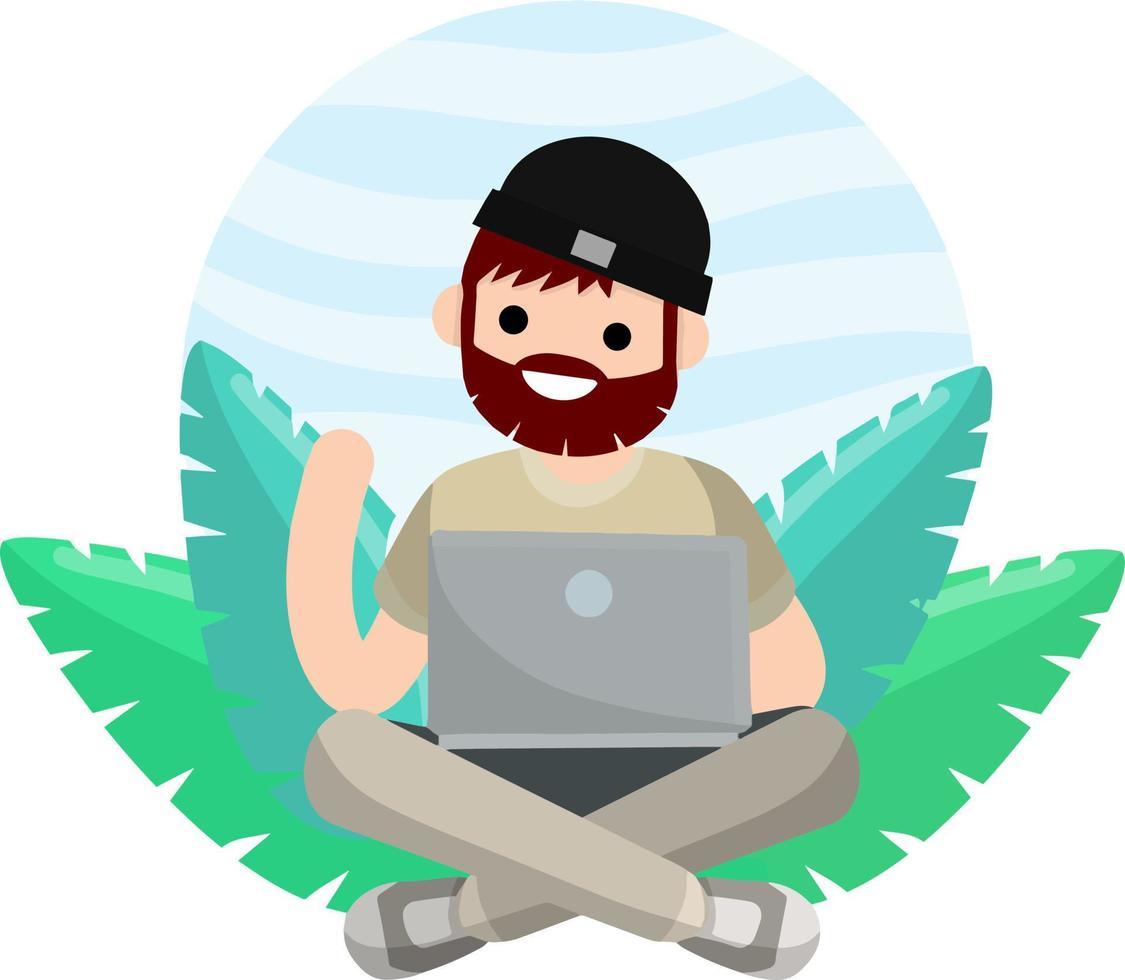 hombre con laptop. hombre feliz sonriendo vector