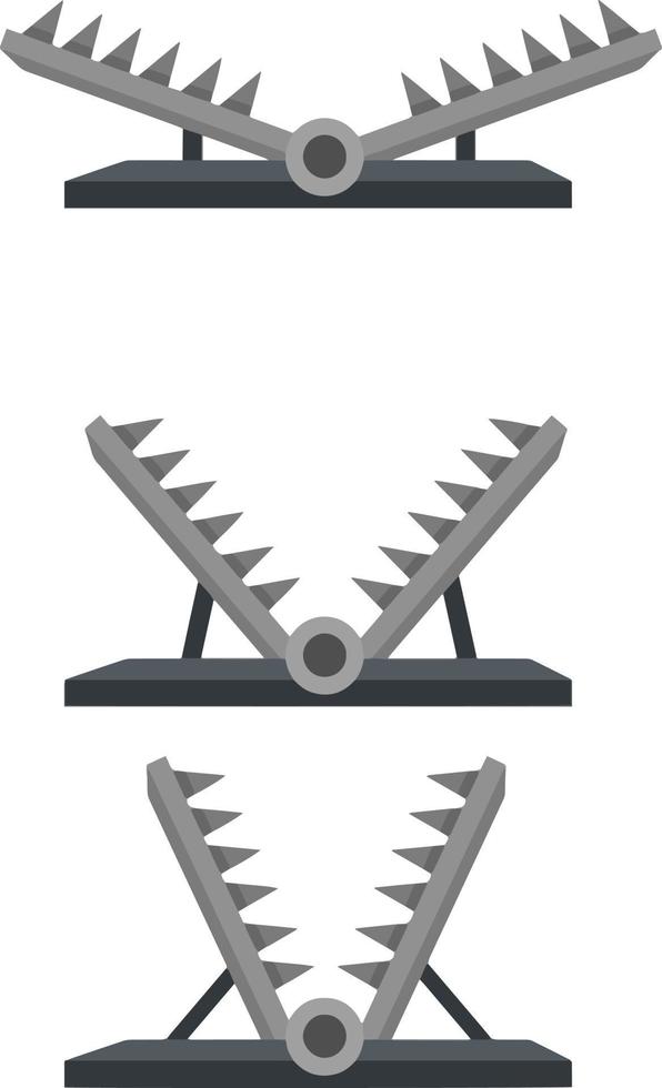 Trap for hunting animals. snare with sharp prongs. Set of steel dangerous objects. Cartoon flat illustration vector