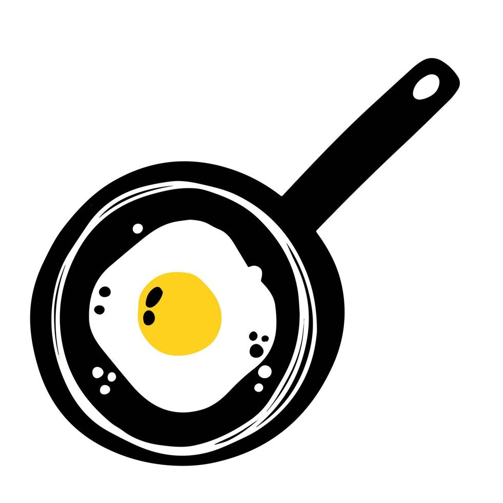 Fried eggs in a frying pan. Doodle breakfast. vector