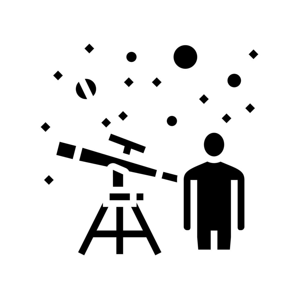 astronomer watching in telescope on stars line icon vector illustration