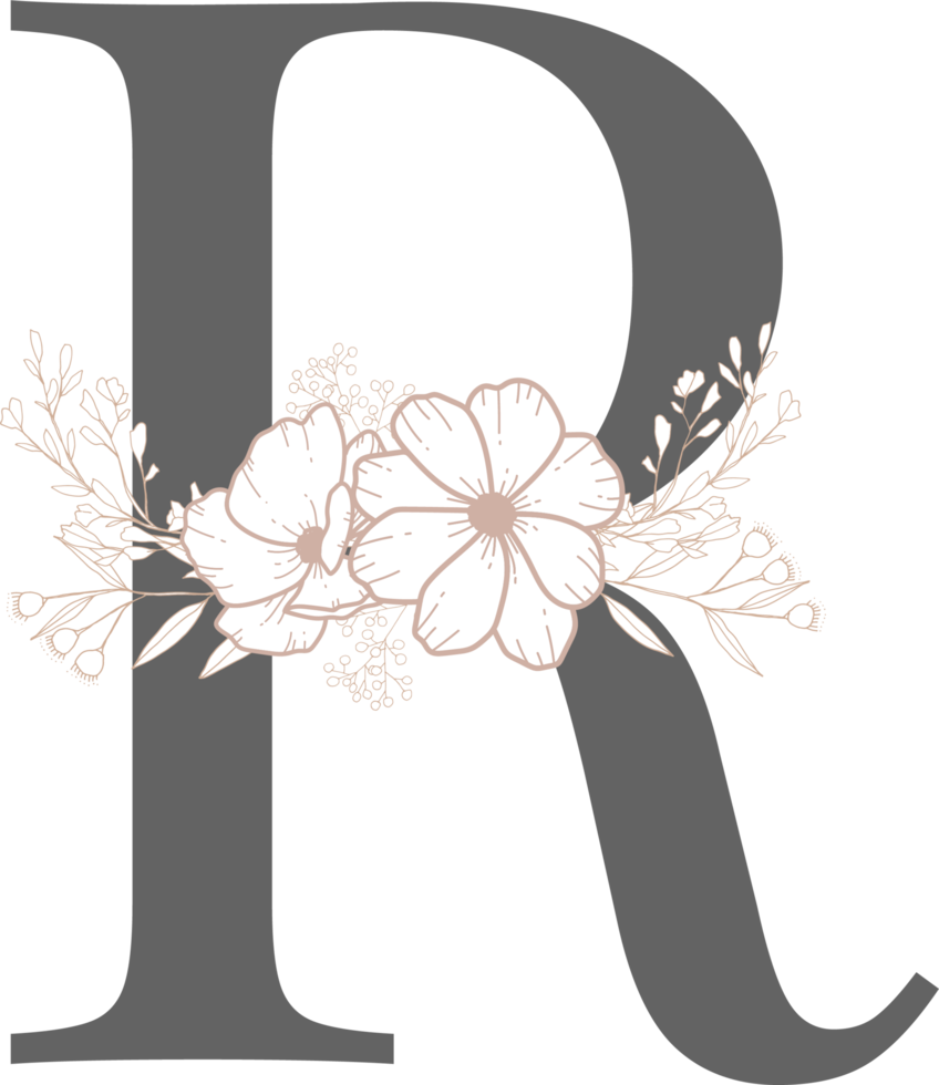 Alphabet with flower line art png