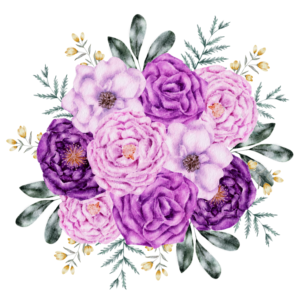 aquarela de buquê de flores violeta png